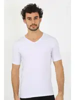 Likralı V Yaka Beyaz Kısa Kollu Erkek T-Shirt Akbeniz 65700 Beyaz görsel 5