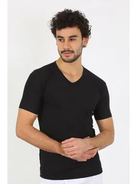 Akbeniz Kısa Kollu Likralı V Yaka Siyah Erkek T-Shirt Akbeniz 65700