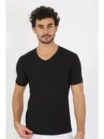 Kısa Kollu Likralı V Yaka Siyah Erkek T-Shirt Akbeniz 65700 Siyah görsel 6
