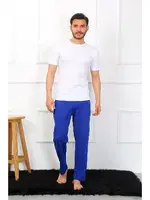 Pamuk Saks Erkek Tek Alt Pijama Akbeniz 27495 Saks görsel 4