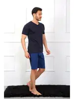 Penye 3'lü Lacivert V Yaka Erkek Pijama Takımı Akbeniz 6822 Lacivert görsel 4
