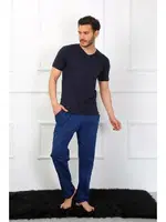 Penye 3'lü Lacivert V Yaka Erkek Pijama Takımı Akbeniz 6822 Lacivert görsel 6