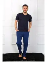 Penye 3'lü Lacivert V Yaka Erkek Pijama Takımı Akbeniz 6822 Lacivert görsel 10