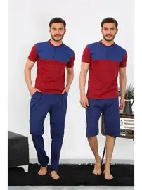 Akbeniz Erkek Penye 3'lü Sax-Bordo Parçalı Pijama Takımı Akbeniz 6823