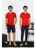Erkek Penye Kırmızı 3'lü Pijama Takımı Akbeniz 6848