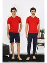 Erkek Penye Kırmızı 3'lü Pijama Takımı Akbeniz 6848