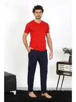 Erkek Penye Kırmızı 3'lü Pijama Takımı Akbeniz 6848 farklı açı