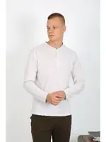 Düğmeki Cepli Penye Uzun Kollu Erkek Pijama Takımı Akbeniz 6860 Ekru detay görünüm