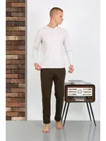 Düğmeki Cepli Penye Uzun Kollu Erkek Pijama Takımı Akbeniz 6860 Ekru görsel 4