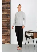 Gri Uzun Kollu Erkek Penye Pijama Takımı Akbeniz 6860 Gri