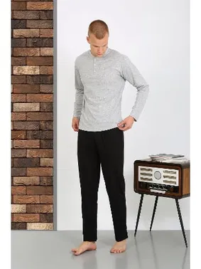 Akbeniz Gri Uzun Kollu Erkek Penye Pijama Takımı Akbeniz 6860 - Alternatif Görünüm