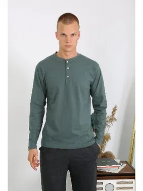 Akbeniz Yuvarlak Yaka Penye Uzun Kollu Erkek Pijama Takımı Akbeniz 6860 - Alternatif Görünüm