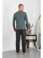 Yuvarlak Yaka Penye Uzun Kollu Erkek Pijama Takımı Akbeniz 6860 Haki görsel 4