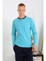 Penye Uzun Kollu Düğmeli Yaka Erkek Pijama Takımı Akbeniz 6860 Turkuaz detay görünüm