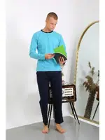 Penye Uzun Kollu Düğmeli Yaka Erkek Pijama Takımı Akbeniz 6860 Turkuaz görsel 4
