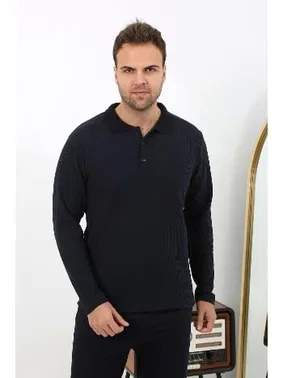 Akbeniz Uzun Kollu Polo Yaka Penye Erkek Pijama Takımı Akbeniz 6862