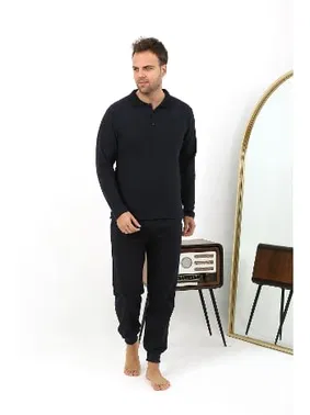 Akbeniz Uzun Kollu Polo Yaka Penye Erkek Pijama Takımı Akbeniz 6862 - Alternatif Görünüm