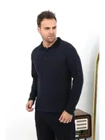 Uzun Kollu Polo Yaka Penye Erkek Pijama Takımı Akbeniz 6862 Lacivert farklı açı