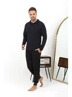 Uzun Kollu Polo Yaka Penye Erkek Pijama Takımı Akbeniz 6862 Lacivert görsel 4