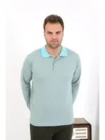 Cepli Pamuklu Polo Yaka Uzun Kol Erkek Pijama Takımı Akbeniz 6862 Su Yeşili