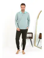 Cepli Pamuklu Polo Yaka Uzun Kol Erkek Pijama Takımı Akbeniz 6862 Su Yeşili detay görünüm