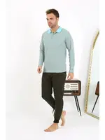 Cepli Pamuklu Polo Yaka Uzun Kol Erkek Pijama Takımı Akbeniz 6862 Su Yeşili görsel 4