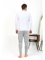Uzun Kollu Polo Yaka Pamuklu Erkek Pijama Takımı Gri Akbeniz 6864 Gri görsel 4