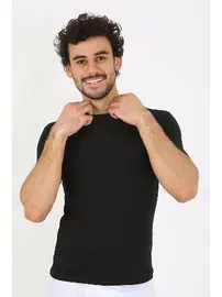 Akbeniz Kısa Kollu Sıfır Yaka Likralı Siyah Erkek T-Shirt Akbeniz 65710