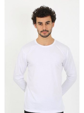 Pamuklu Sıfır Yaka Uzun Kollu Beyaz Erkek Fanila Akbeniz 6590