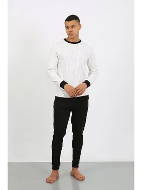 Akbeniz Yuvarlak Yaka Uzun Kollu Manşetli Paça Penye Erkek Pijama Takımı Akbeniz 6870