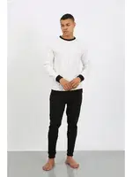 Yuvarlak Yaka Uzun Kollu Manşetli Paça Penye Erkek Pijama Takımı Akbeniz 6870 Beyaz