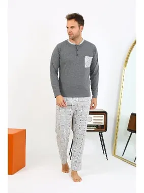 Akbeniz Kareli Uzun Kollu Penye Antrasit Erkek Pijama Takımı Akbeniz 6861