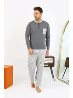 Kareli Uzun Kollu Penye Antrasit Erkek Pijama Takımı Akbeniz 6861 Antrasit