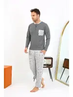 Kareli Uzun Kollu Penye Antrasit Erkek Pijama Takımı Akbeniz 6861 Antrasit görsel 4
