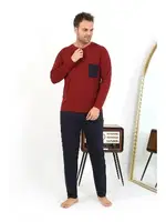 Düğmeli Uzun Kollu Penye Bordo Erkek Pijama Takımı Akbeniz 6861 Bordo detay görünüm