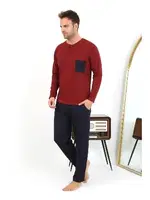 Düğmeli Uzun Kollu Penye Bordo Erkek Pijama Takımı Akbeniz 6861 Bordo görsel 4