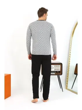 Akbeniz Yuvarlak Yaka Düğmeli Uzun Kollu Penye Erkek Pijama Takımı Akbeniz 6861 - Alternatif Görünüm
