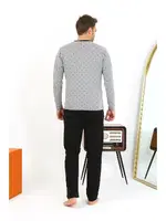 Yuvarlak Yaka Düğmeli Uzun Kollu Penye Erkek Pijama Takımı Akbeniz 6861 Füme detay görünüm