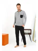 Yuvarlak Yaka Düğmeli Uzun Kollu Penye Erkek Pijama Takımı Akbeniz 6861 Füme farklı açı