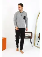 Yuvarlak Yaka Düğmeli Uzun Kollu Penye Erkek Pijama Takımı Akbeniz 6861 Füme görsel 4