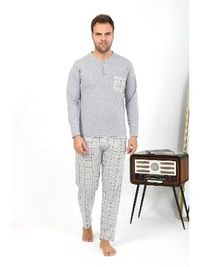 Akbeniz Ekoseli Erkek Uzun Kollu Penye Gri Pijama Takımı Akbeniz 6861 - Alternatif Görünüm
