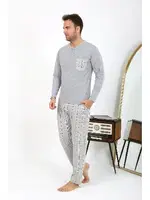Ekoseli Erkek Uzun Kollu Penye Gri Pijama Takımı Akbeniz 6861 Gri farklı açı