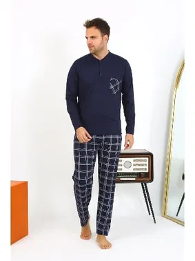 Akbeniz Lacivert Uzun Kollu Cepli Penye Erkek Pijama Takımı Akbeniz 6861