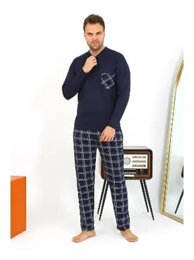 Akbeniz Lacivert Uzun Kollu Cepli Penye Erkek Pijama Takımı Akbeniz 6861 - Alternatif Görünüm