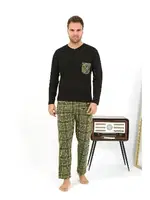 Yakası Düğmeli Uzun Kollu Penye Siyah Erkek Pijama Takımı Akbeniz 6861 Siyah farklı açı