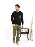 Yakası Düğmeli Uzun Kollu Penye Siyah Erkek Pijama Takımı Akbeniz 6861 Siyah görsel 4