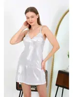 Kısa İp Askılı Parlak Kadın Gecelik Gri Akbeniz 7416 Gri farklı açı