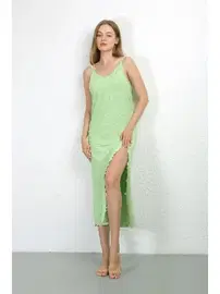 Akbeniz İp Askılı Derin Yırtmaçlı Penye Gecelik Akbeniz 90125