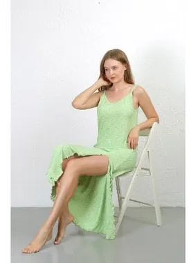 Akbeniz İp Askılı Derin Yırtmaçlı Penye Gecelik Akbeniz 90125 - Alternatif Görünüm