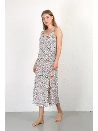 Akbeniz İp Askılı Uzun Yırtmaçlı Penye Gecelik Akbeniz 90129